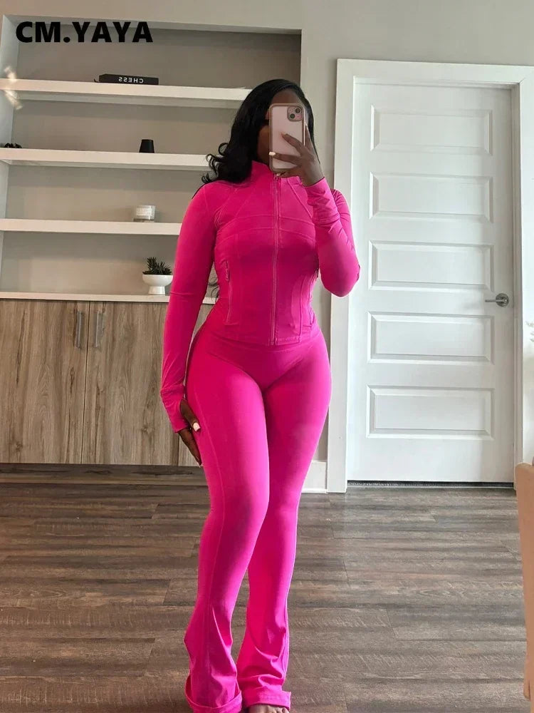 CM.YAYA Street Women's Set Striped Long Sleeve Jacket and Jogger Sweatpants Active 2024 Fall Sportwear Two 2-Piece Set Outfits