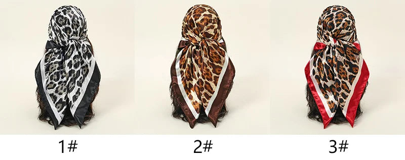 90*90cm Satin Square Scarf Women Leopard Print Shawl Hair Wrap Silk Feeling Satin Neckerchief Hair Band Classics Leopard Bandana