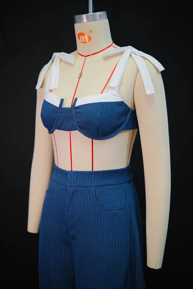 Elegant Women's Sets Striped Patchwork Straps Bow Crop Top and Wide Leg Pants 2026 New Party Vacation 2 Piece Matching Outfits
