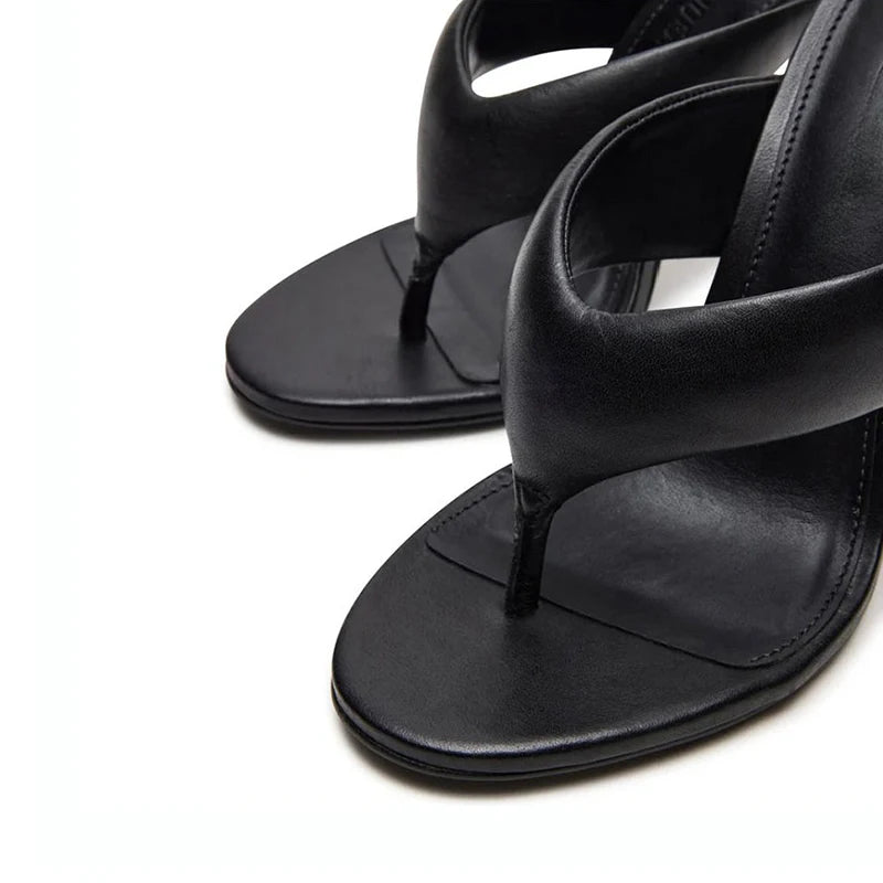 Women’s Thong High Heel Mule Sandals, Open Toe Slip-On Stiletto Party Mules
