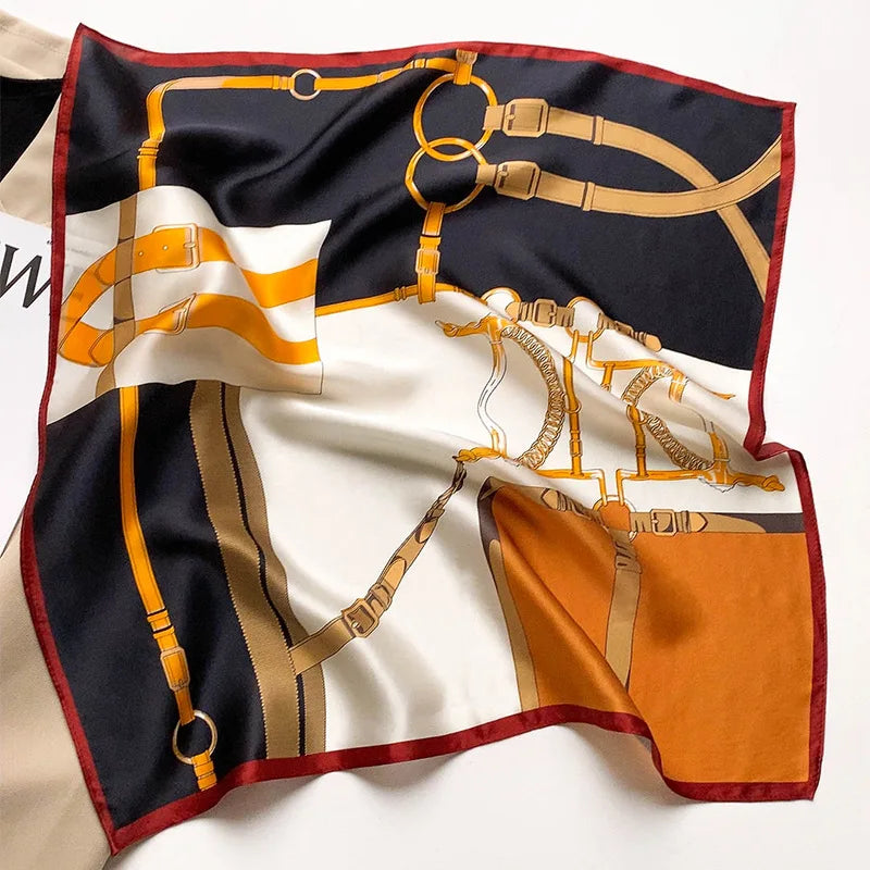 New 100% Real Silk Scarf For Woman Vintage Leopard Head Hair Scarfs Small Square Bandana Femme Office Neckerchief SD0201