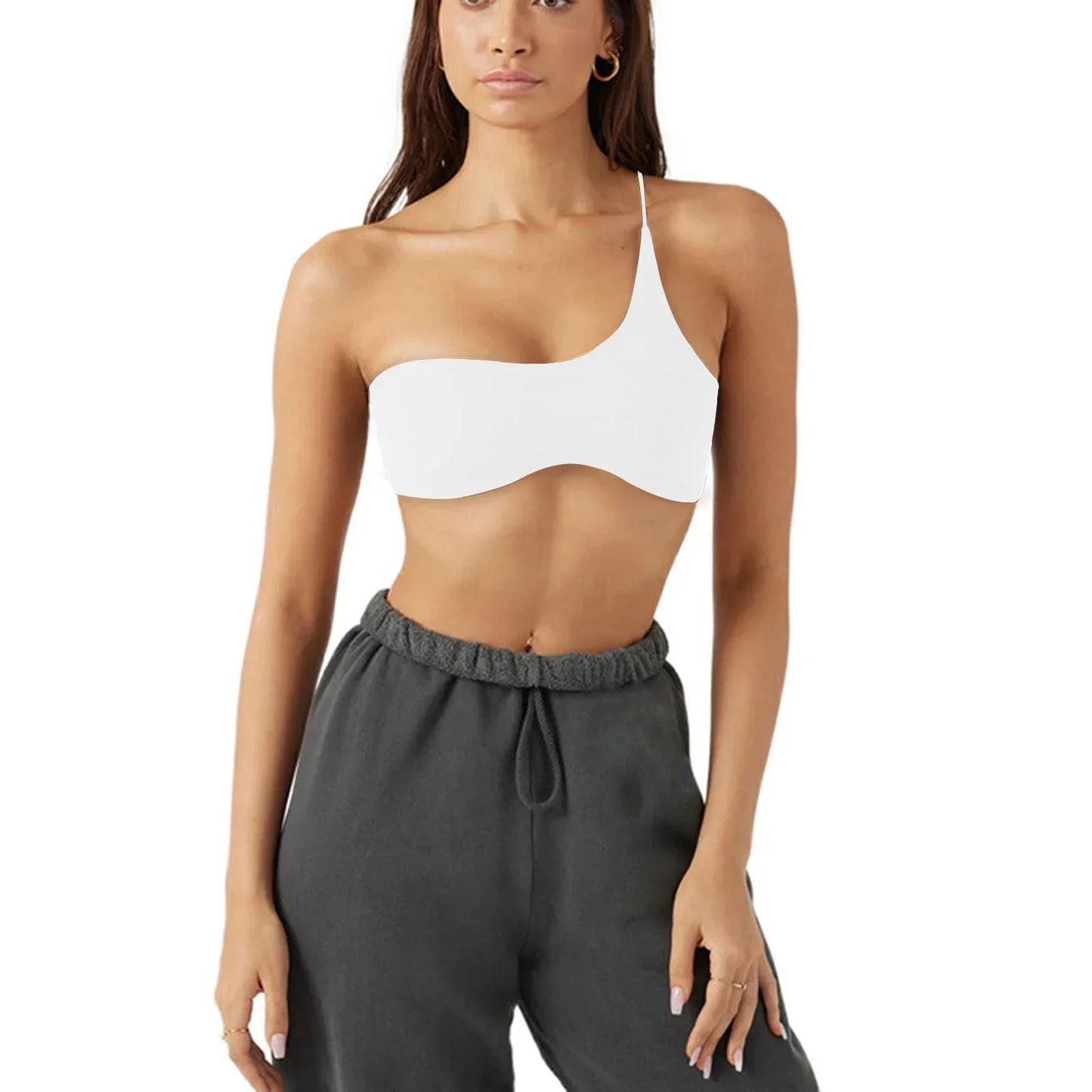 Stretchy Summer Corset Top Women Slim One-Shoulder Sleeveless Black Sexy Bodycon Club Crop Tops Jogger Tube Aesthetic Clothing