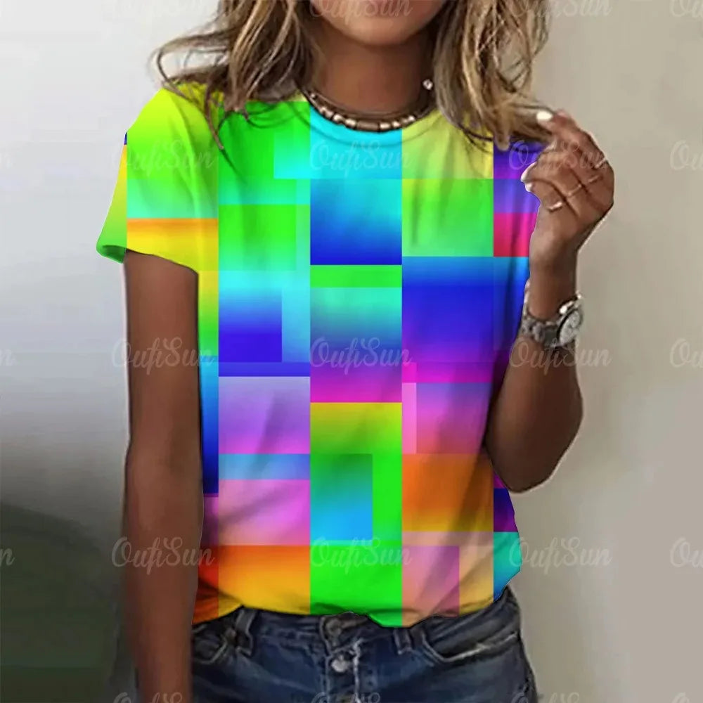 Colorful Splash 3D Painting Women's Summer T-Shirts Y2K Street Fashion Casual Style  Comfortable Breathable Short Sleeve T
