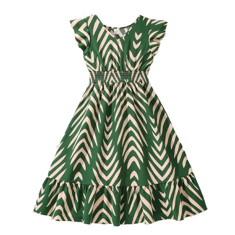 Girls Sleeveless Striped Navy Blue Dress Shirred-Waist Aline Dress Summer Tween Girls Dress Daily Casual Activity Baptism Dress