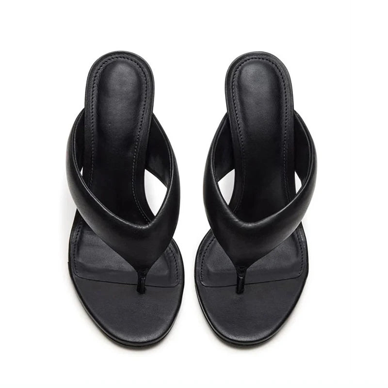 Women’s Thong High Heel Mule Sandals, Open Toe Slip-On Stiletto Party Mules