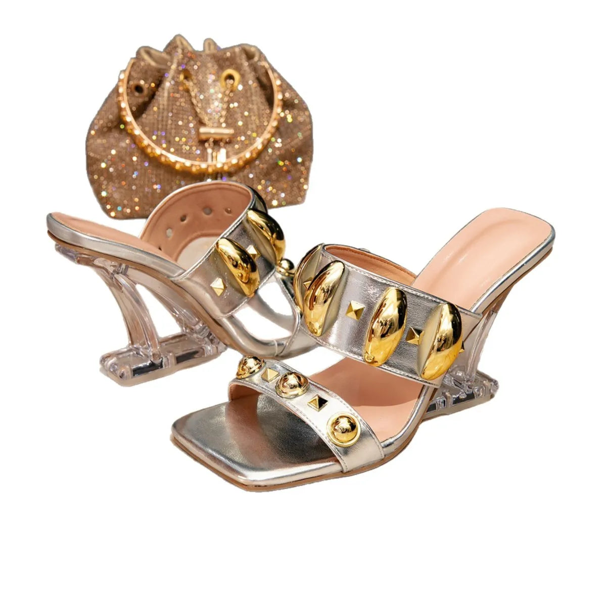 high-heeled sandals women's summer 2025 new metal buckle decoration open-toed pedal high-heeled sandals women