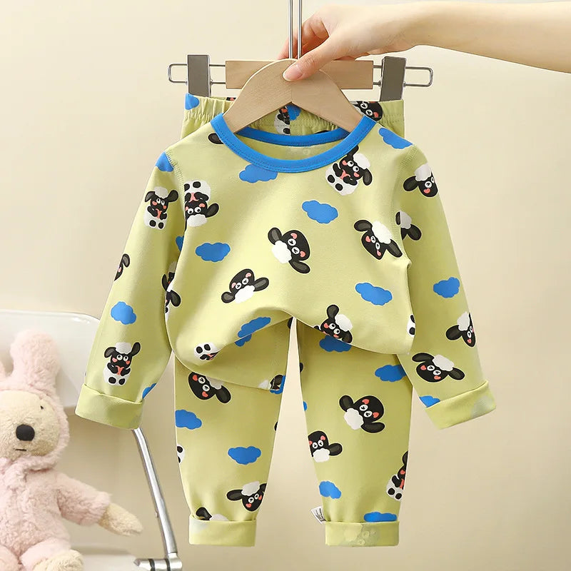 Kid Comfortable Pajamas Two Piece Set Multi Style Long Sleeve Top Trousers Pants Girl Boy Homewear Casual Children Cute Wear