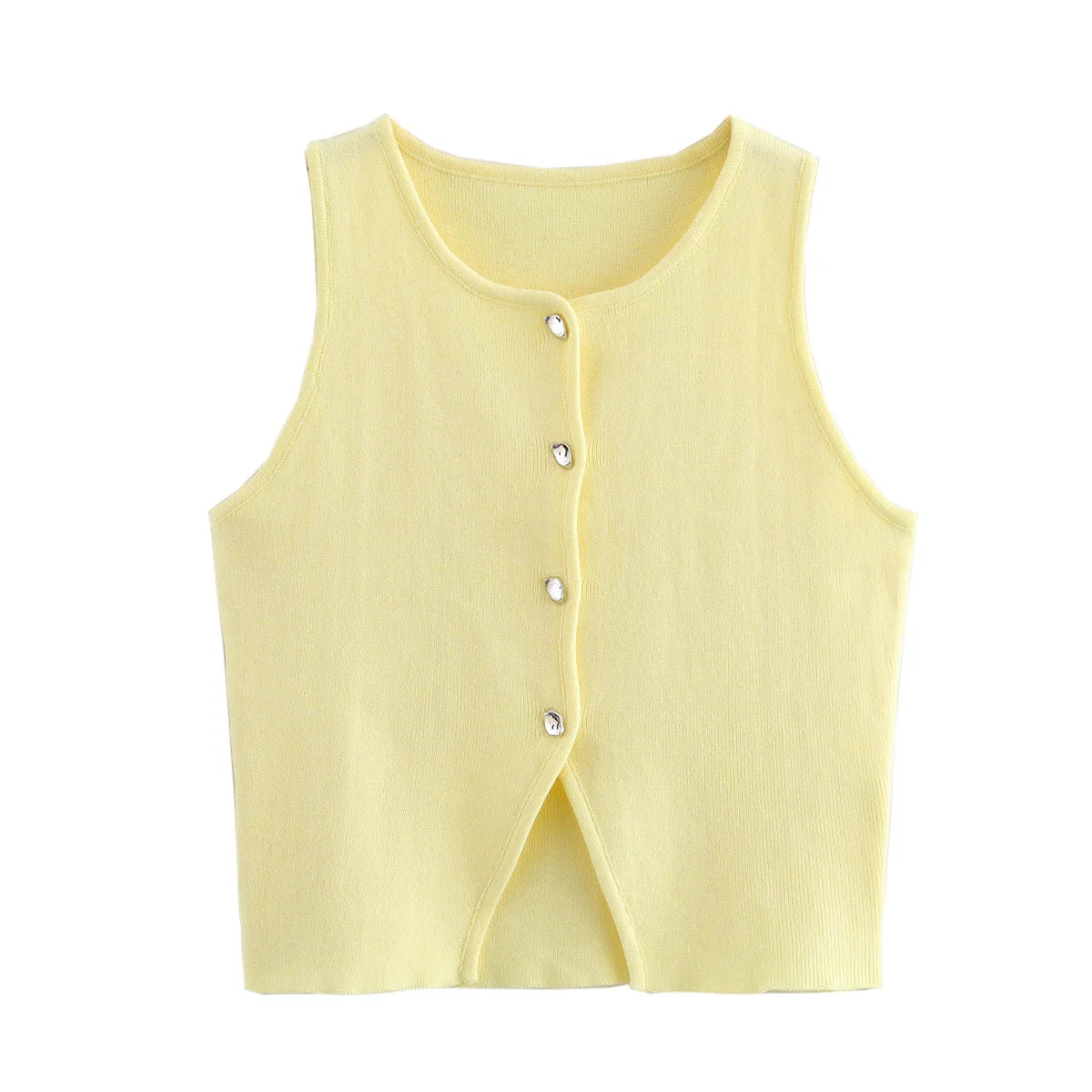 MUJER Cropped Knit Vest Women Cardigan White Sleeveless Vest Woman Fashion Button Knitted Sweater Vest Female Summer Short Tops
