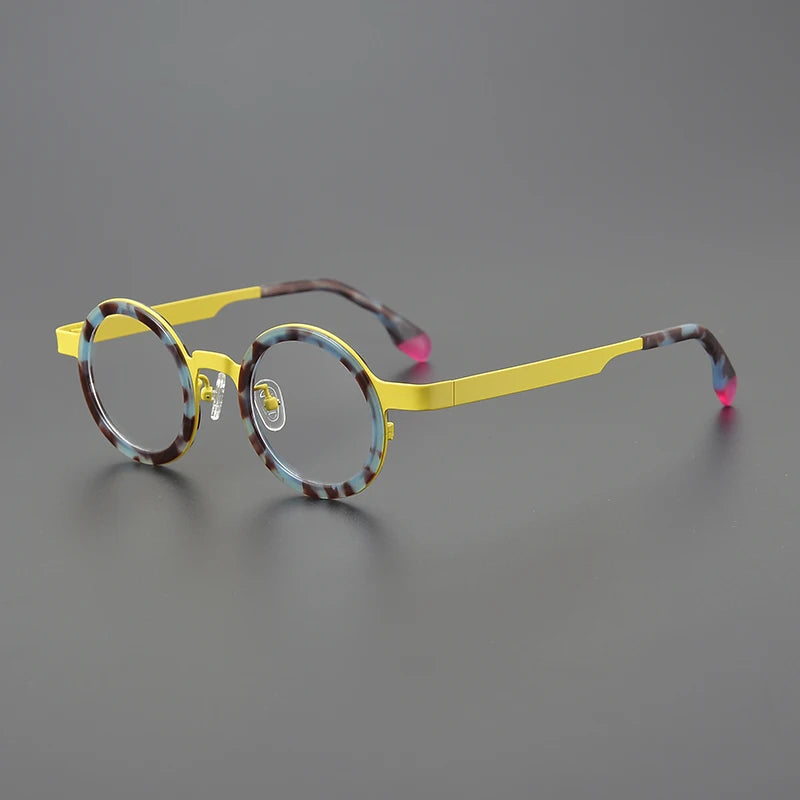 Designer spliced colored round literary glasses frame ultralight titanium fashion personality niche Harajuku prescription glasse