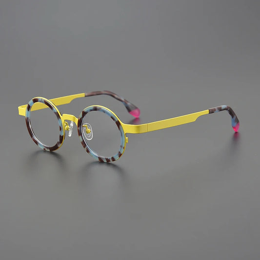 Designer spliced colored round literary glasses frame ultralight titanium fashion personality niche Harajuku prescription glasse