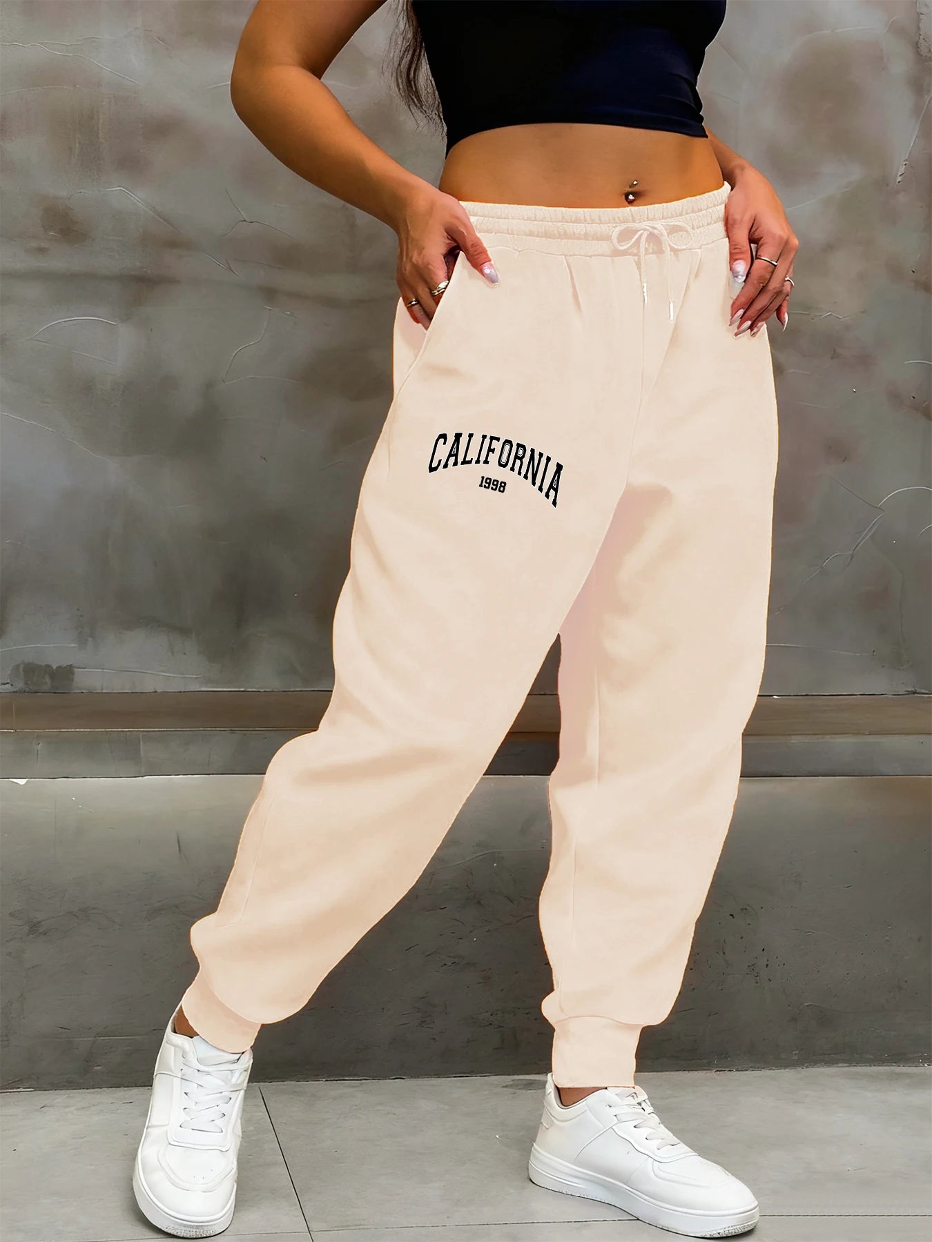 California 1998 Letter Printing Woman Sweatpants Fashion Comfy Long Pants Trendy Basic Trousers Casual Elastic Waist Pant
