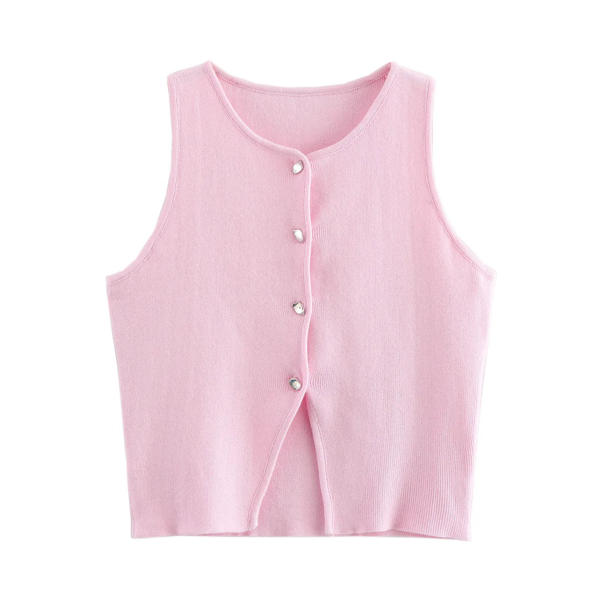 MUJER Cropped Knit Vest Women Cardigan White Sleeveless Vest Woman Fashion Button Knitted Sweater Vest Female Summer Short Tops