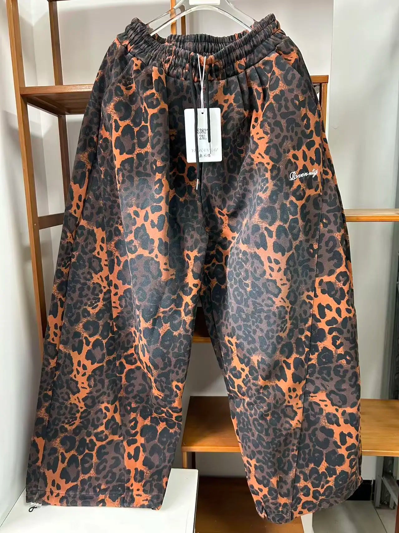 Y2K American Retro Pants Women Washed Leopard Print Spicy Girl Loose Slimming Wide Leg Versatile Casual Fashion