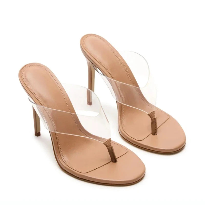 Women’s Thong High Heel Mule Sandals, Open Toe Slip-On Stiletto Party Mules