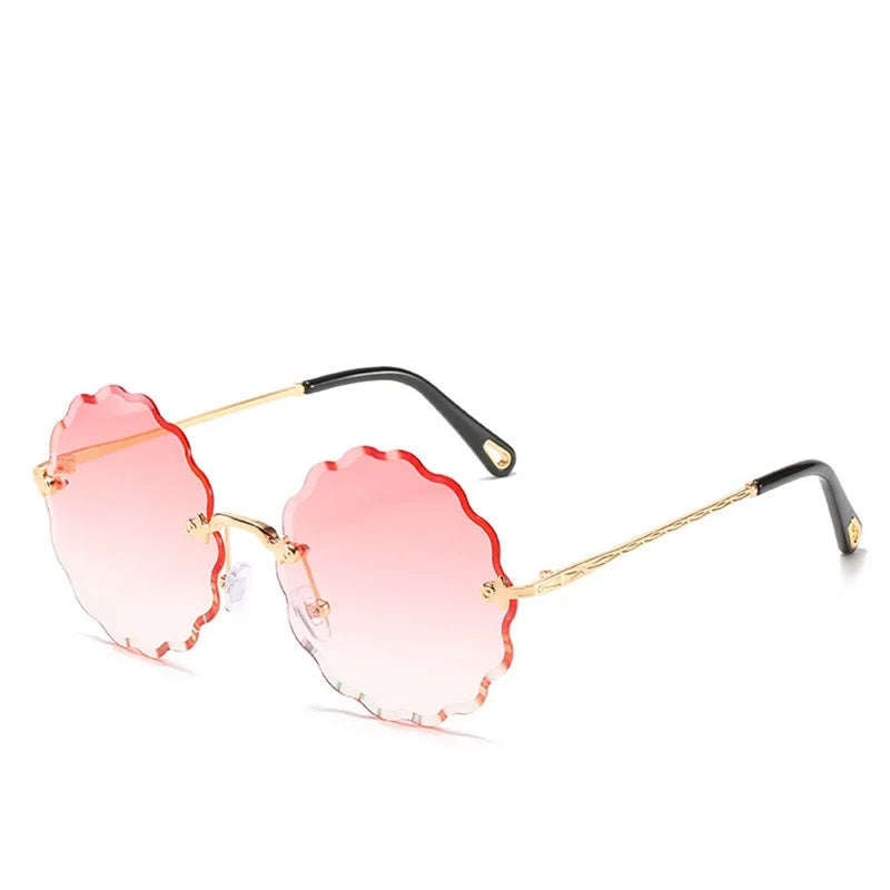 Oversized Round Sunglasses Women Flower Design Trendy Rimless Sun Glasses Shades for Women Driving Eyewear UV400