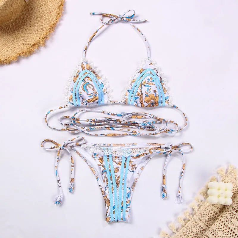 2024 New Sexy Halter Bandage Thong Bikini Set Women Women's Swimsuit Summer Bathing Suits Swimwear