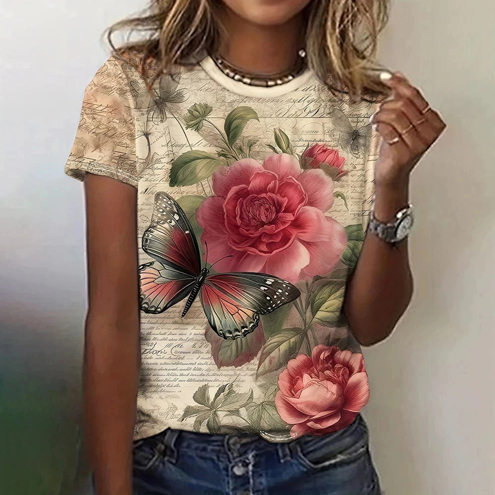 Summer Rose Music 3D Print T-shirts Women Streetwear Harajuku Casual Fashion Y2k Short Sleeve T Shirt O-neck Tees Tops Clothing