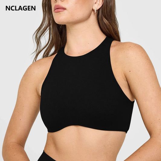 NCLAGEN Softmotion High Neck Sports Bra Push-up High Suport Gym Tank Top Fitness Pilates Running Sports Underwear Workout Yoga