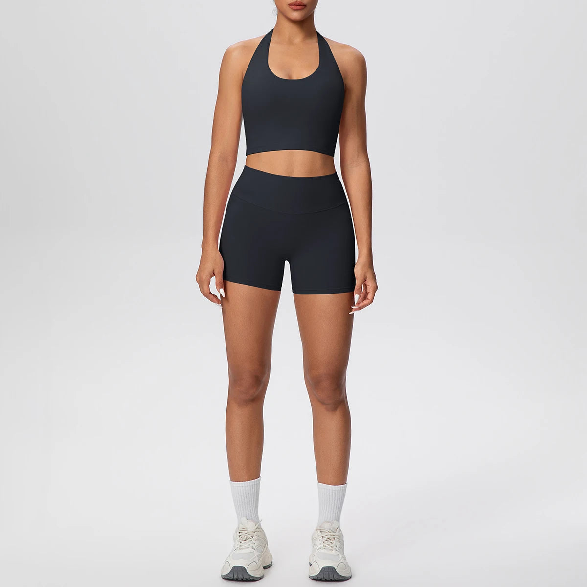 Woman Gym Yoga Set High Waisted Lifting Buttocks Sports Yoga Shorts Breathable Sexy Beautiful Back Halter Bra Chest Pad Yoga Set