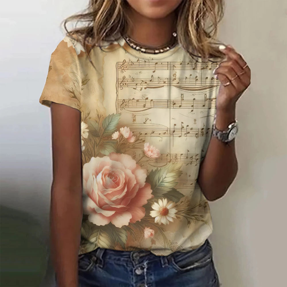 Summer Rose Music 3D Print T-shirts Women Streetwear Harajuku Casual Fashion Y2k Short Sleeve T Shirt O-neck Tees Tops Clothing