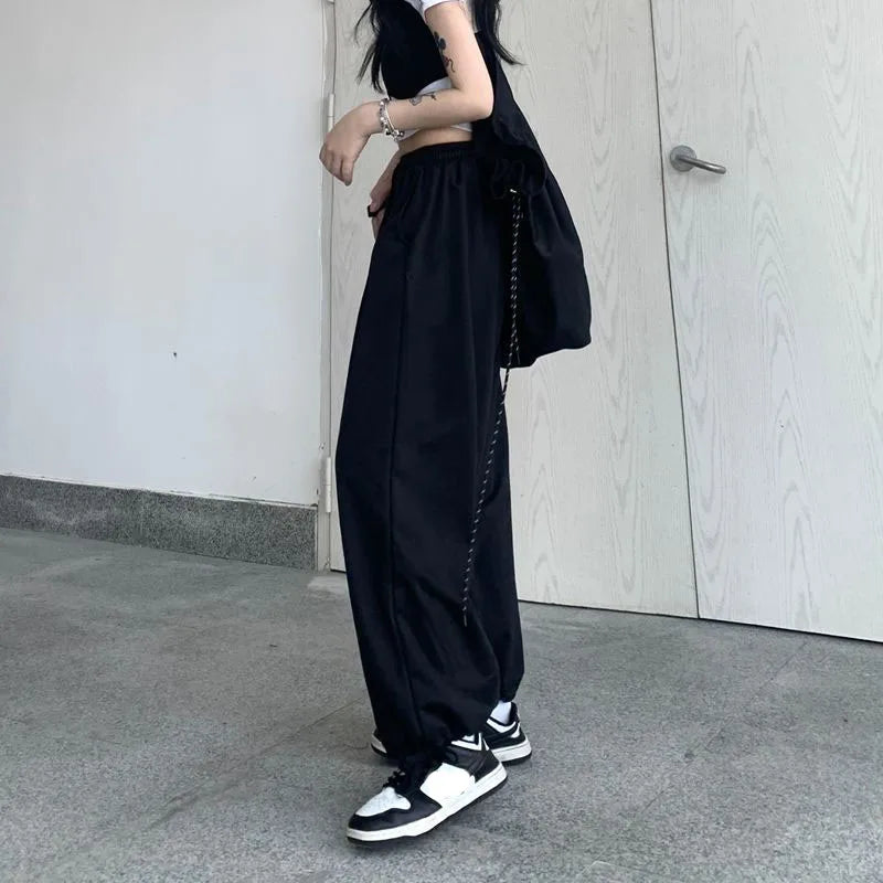 Women Retro Baggy Joggers Pants Solid Oversized Drawstring Y2K Sweatpant Woman Trendy Casual Versatile Harem Pants 2025 New