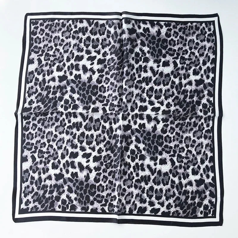 New 100% Real Silk Scarf For Woman Vintage Leopard Head Hair Scarfs Small Square Bandana Femme Office Neckerchief SD0201