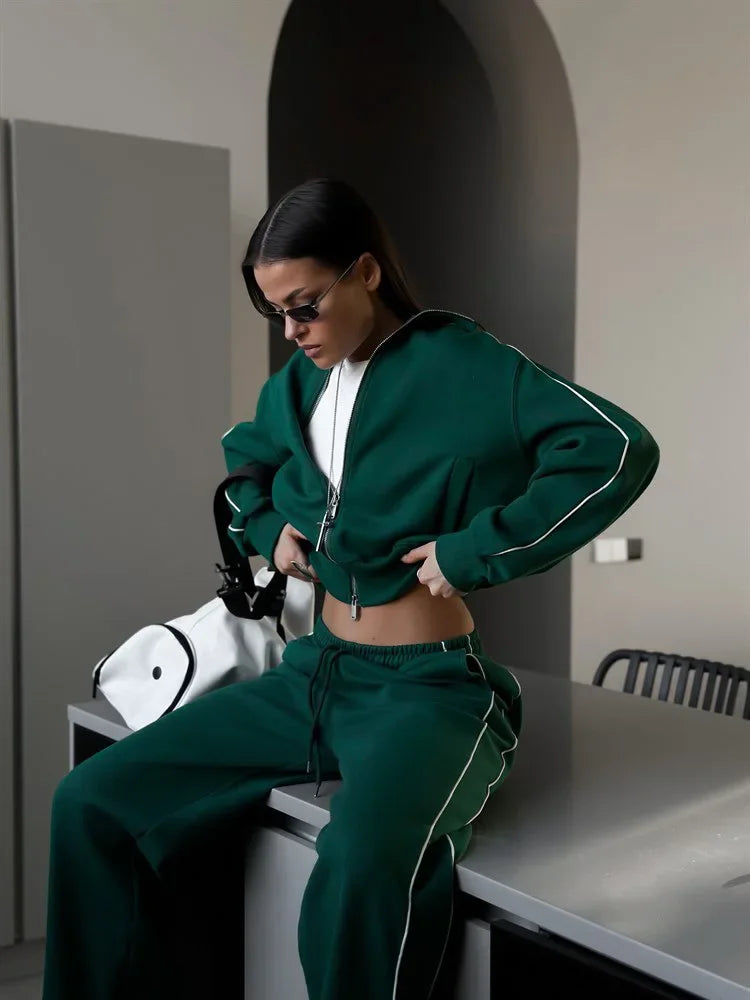 Women Two Piece Sets Pant Set Tracksuit Sport Jogger Y2k Sweatshirts Autumn Sports Jacket Elastic Waist Pants Matching Sets 2025