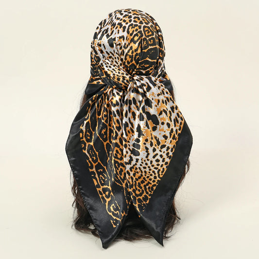 90*90cm Satin Square Scarf Women Leopard Print Shawl Hair Wrap Silk Feeling Satin Neckerchief Hair Band Classics Leopard Bandana