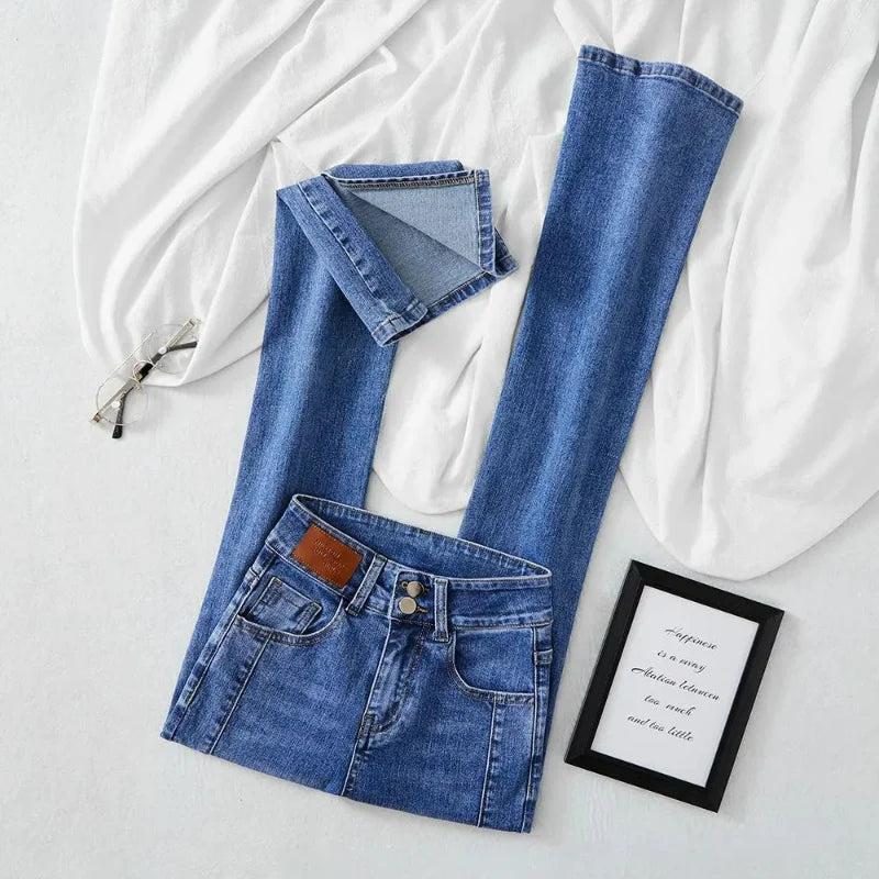 Streetwear Fashion Woman Clothing Split Slim Flare Jeans Spring Summer New High Waist All-match Vintage Casual Mop Denim Pants