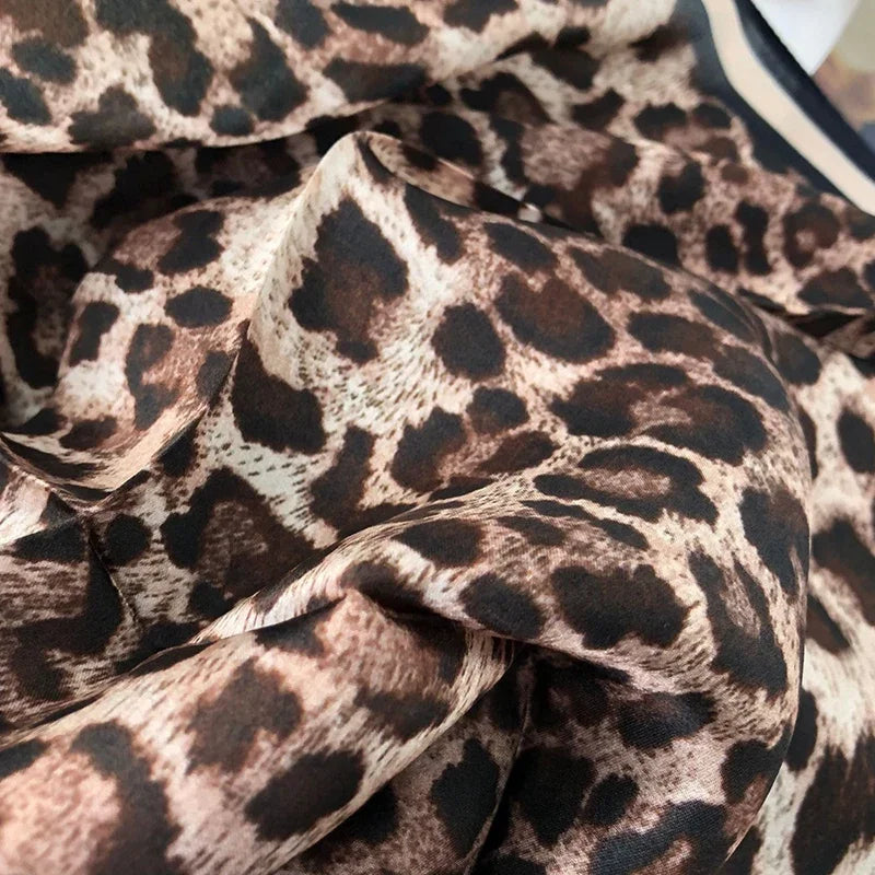 New 100% Real Silk Scarf For Woman Vintage Leopard Head Hair Scarfs Small Square Bandana Femme Office Neckerchief SD0201