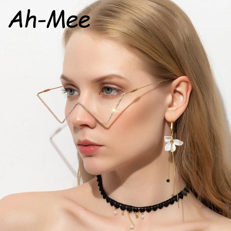 Protective Glasses New Fashion Crystal Sunglasses For Women Small Diamond Eyeglasses Line Alloy Eyewear Punk Half Frame Glasses