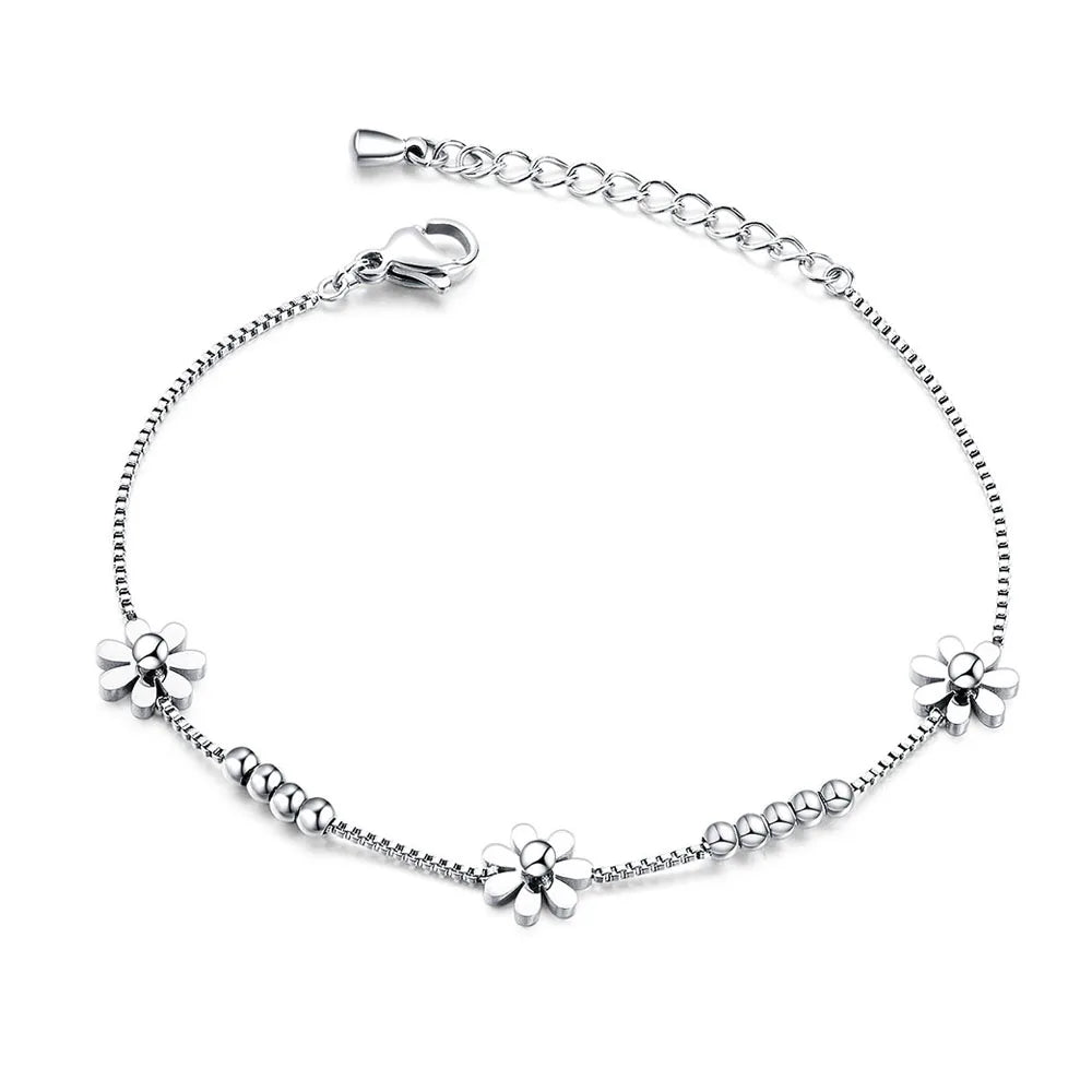 Lokaer Titanium Steel Rose Gold Plated Small Fresh Daisy Charm Bracelet Female Jewelry Trendy Chain & Link Bracelets B18196