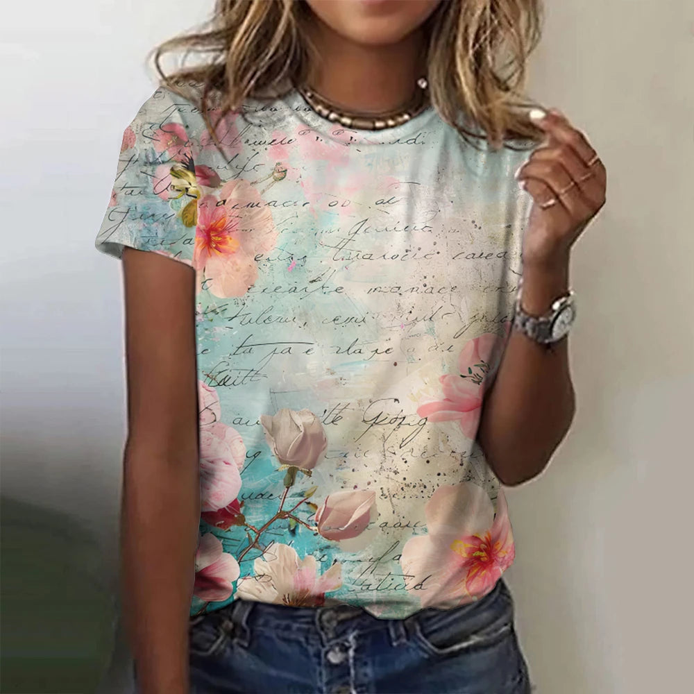 Summer Rose Music 3D Print T-shirts Women Streetwear Harajuku Casual Fashion Y2k Short Sleeve T Shirt O-neck Tees Tops Clothing