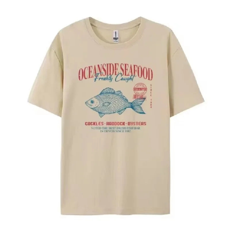 Seafood Graphic Tee Grunge Aesthetic Streetwear T Shirts Cotton Fashion Oversized Women Vintage T-Shirt Retro Style Vacation Top