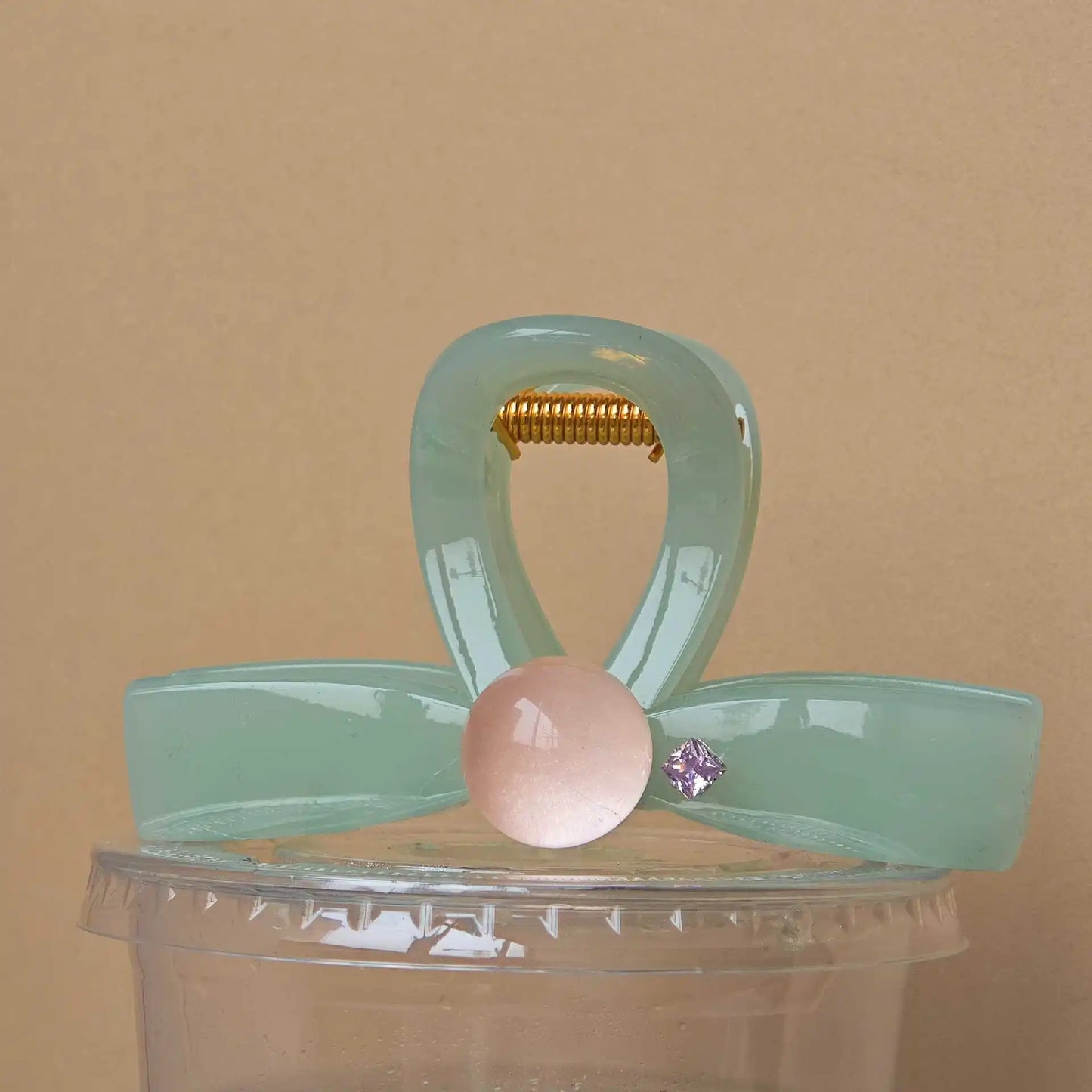 muweordy Mint green oval Hollow Out Hair Claw Clip with Pink Round Bead creative Planet Shape hair clips Sweet Hair Accessories