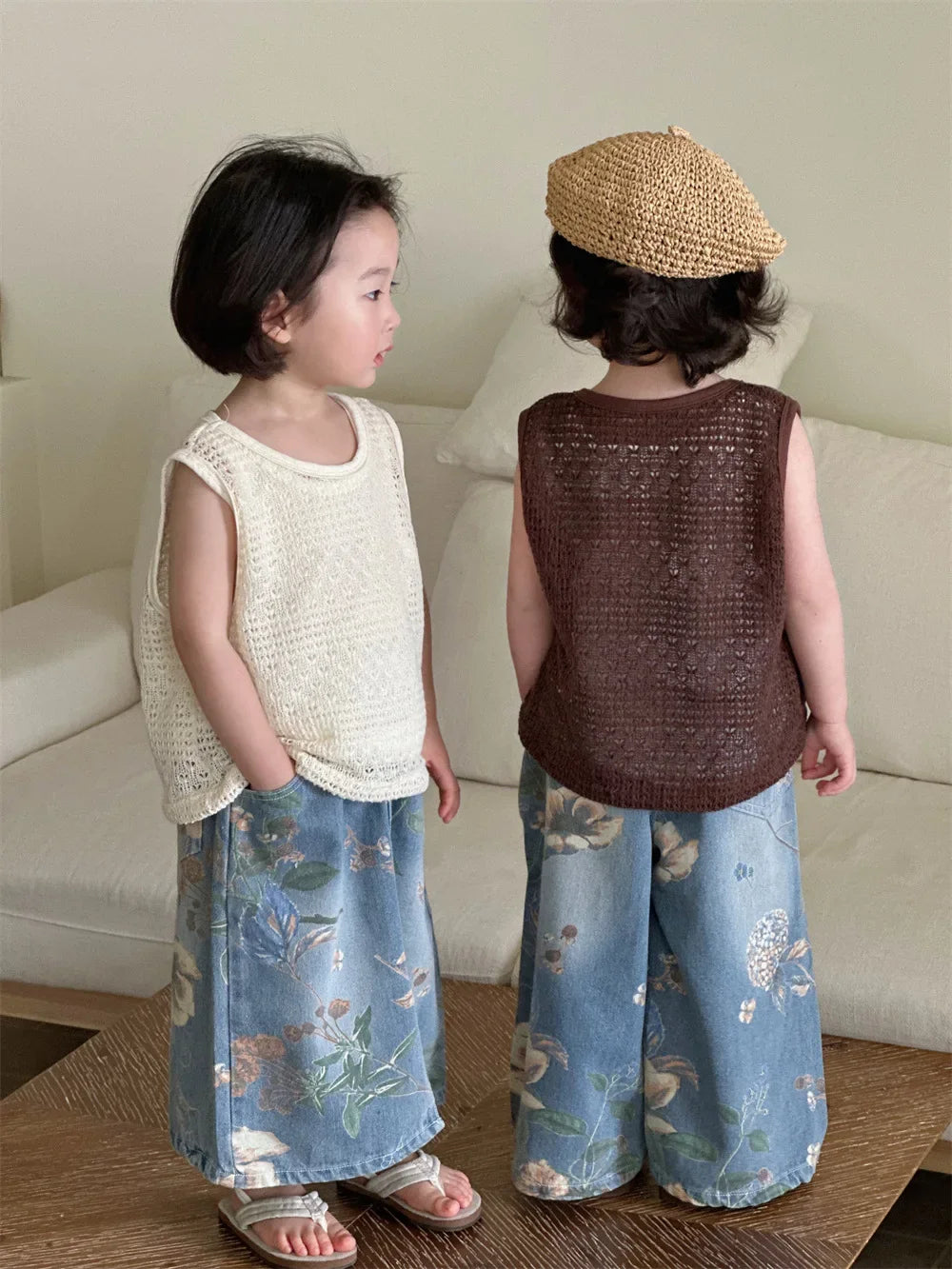 2025 Boys' SpringSummer Pants New Big Boy Printed Street Jeans Baby Korean Straight Leg Pants  Baby Boy Clothes