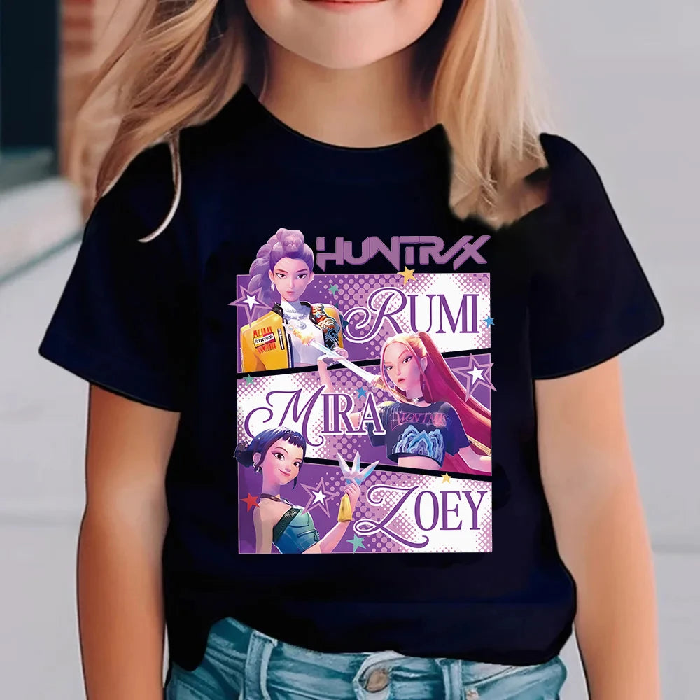 Kpop Demon Hunters Children's T Shirt Women Short Sleeve Saja Boys Kids Tee Kpop Demon Hunters Tshirt Boys Girls Family Clothing