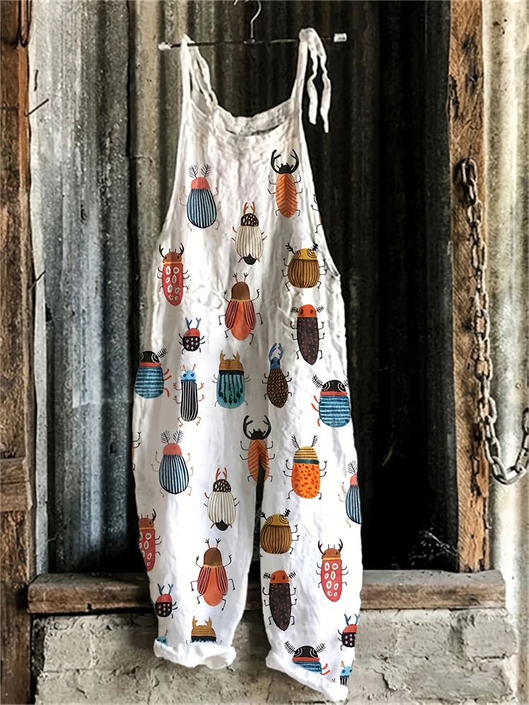 2025 Hot Women's Summer Fashion One-piece Suspender Pants Simple Comfortable Home Wide-leg Pants 3D Rooster Printed Work Pants