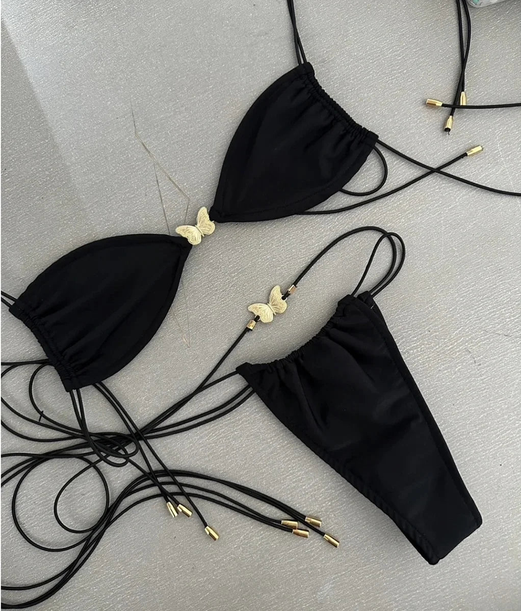 Sexy Bikinis 2024 Swimsuit For Women Butterfly Swimwear Brazilian Bikini Set Biquini Female Swimuits Bandeau Black Beachwear