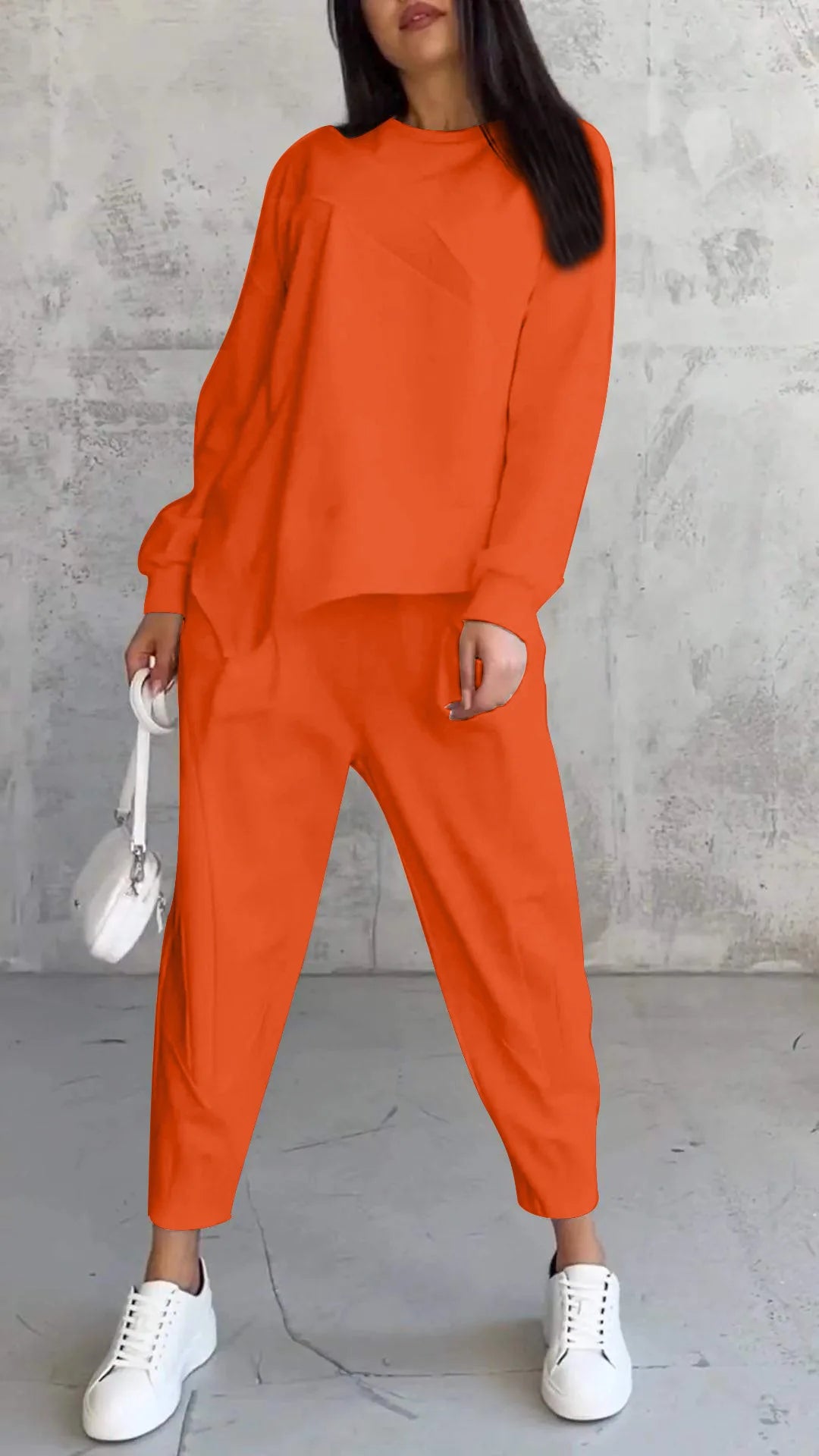 Women Casual Solid Set Fashion O Neck Long Sleeve Loose Top And Long Pants Two Piece Sets Lady Spring And Autumn Sports Sets