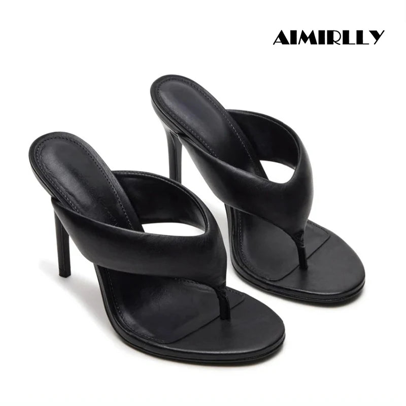 Women’s Thong High Heel Mule Sandals, Open Toe Slip-On Stiletto Party Mules