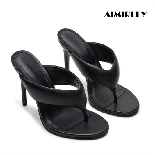 Women’s Thong High Heel Mule Sandals, Open Toe Slip-On Stiletto Party Mules