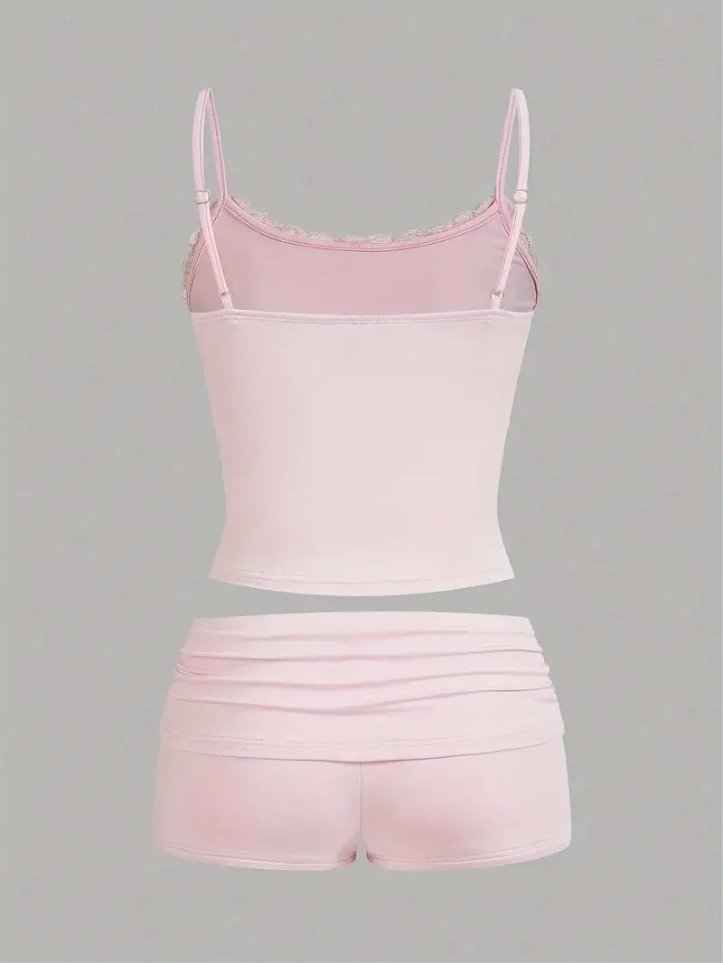 Conjunto de top sem mangas e shorts de elásticos feminino，Mini tops esportivos Y2K e mini shorts de  sexy de cintura  alta
