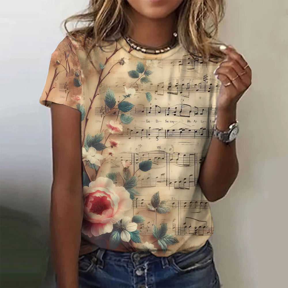 Summer Rose Music 3D Print T-shirts Women Streetwear Harajuku Casual Fashion Y2k Short Sleeve T Shirt O-neck Tees Tops Clothing