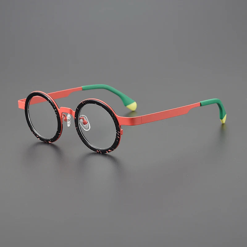 Designer spliced colored round literary glasses frame ultralight titanium fashion personality niche Harajuku prescription glasse