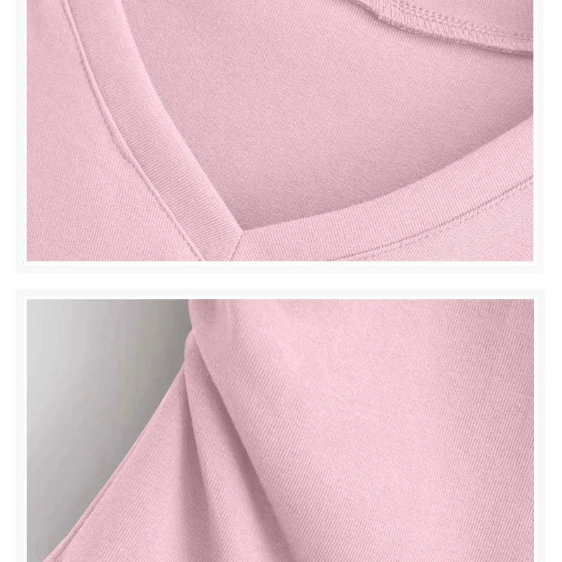 Summer irregular T-shirt women's V-neck curved hem casual breathable simple trend slim fit spicy girl sexy short sleeved shirt