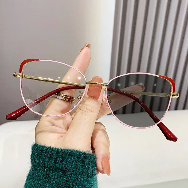korean Fashion Cat Eye Photochromism Glasses Frame Women INS No Makeup Anti-Blue Plain Glasses Men Decorative Computer Glasses