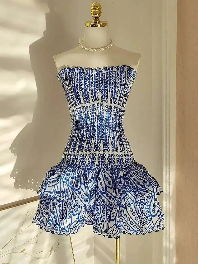 Summer Floral Sundress Holiday Halter Print Corset Short Dress Women Sexy Backless Ruffles Cake Vestidos Mini Flower Beach Robe