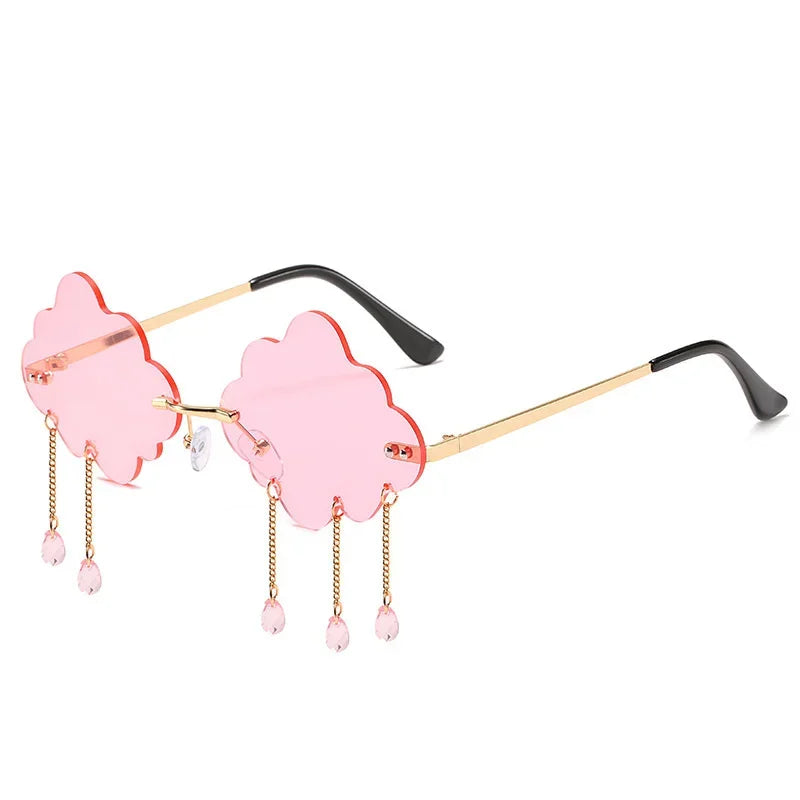 Fashion Rimless Cloud Rain Sunglasses Catwalk Women's Luxury Funny Sun Glasses Pink Shades For Women UV400 2024 Brand SG036