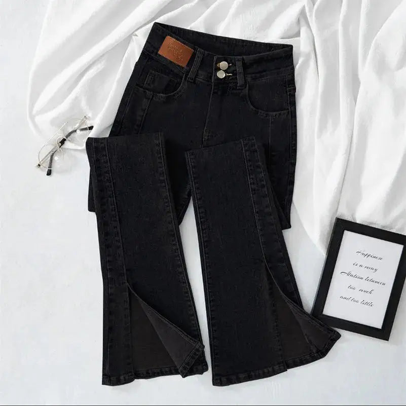 Streetwear Fashion Woman Clothing Split Slim Flare Jeans Spring Summer New High Waist All-match Vintage Casual Mop Denim Pants